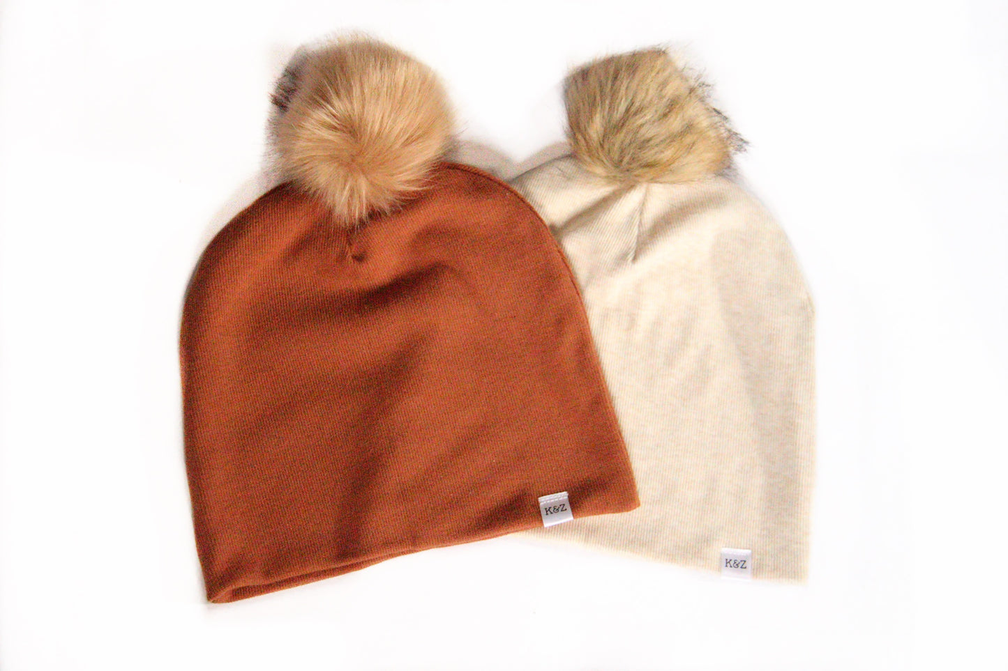 Slouchy Bamboo Ribbing Pom Pom Beanies