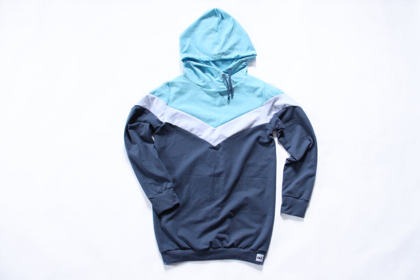 Kids Chevron Hoodie - Baby Blue / White / Steel Blue