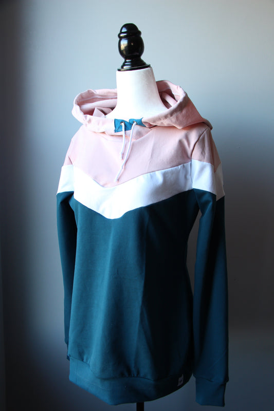 Women's Chevron Hoodie - Pink / White / Teal