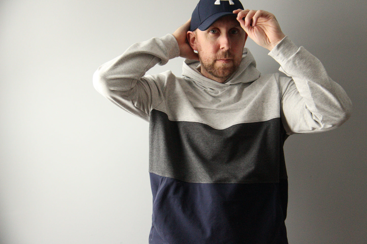 Men’s Tri ColourBlock Hoodie - Navy and Grey