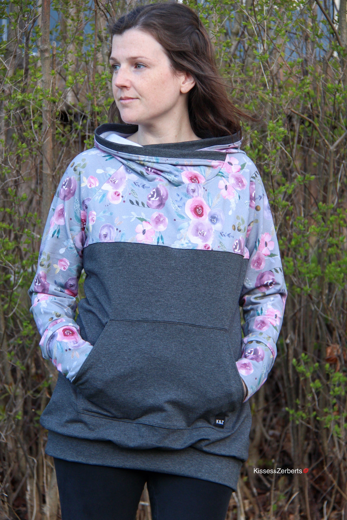 Women's Grey Watercolour Floral Hoodie