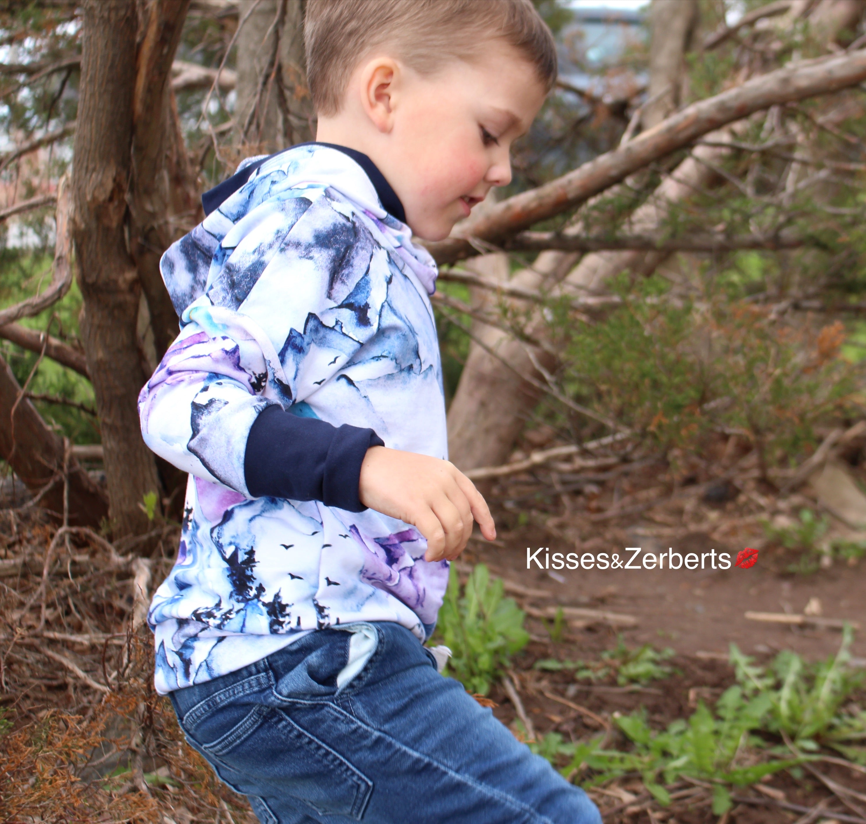 1-3y Slouchy Grow Hoodie - Watercolour Mountains
