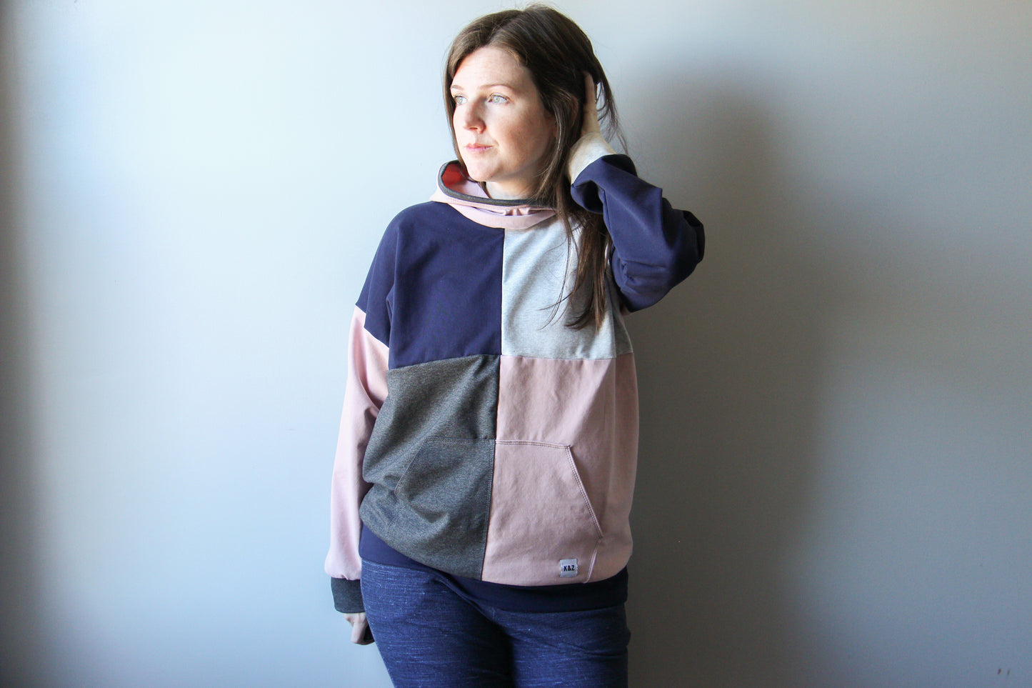 Women's Colourblock Hoodie - Navy and Pink