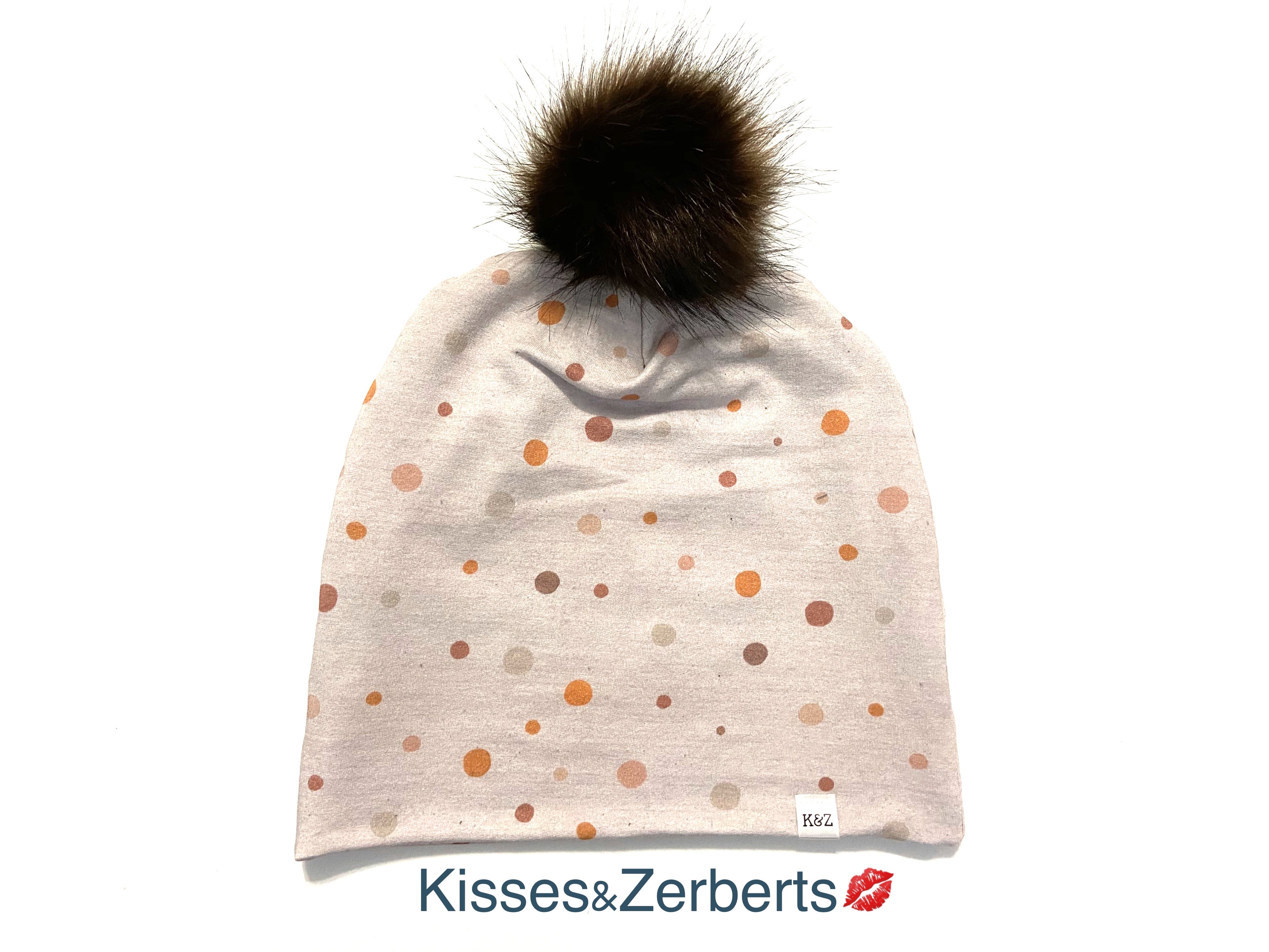 Adult Medium Neutral Dots Pom Pom Beanie