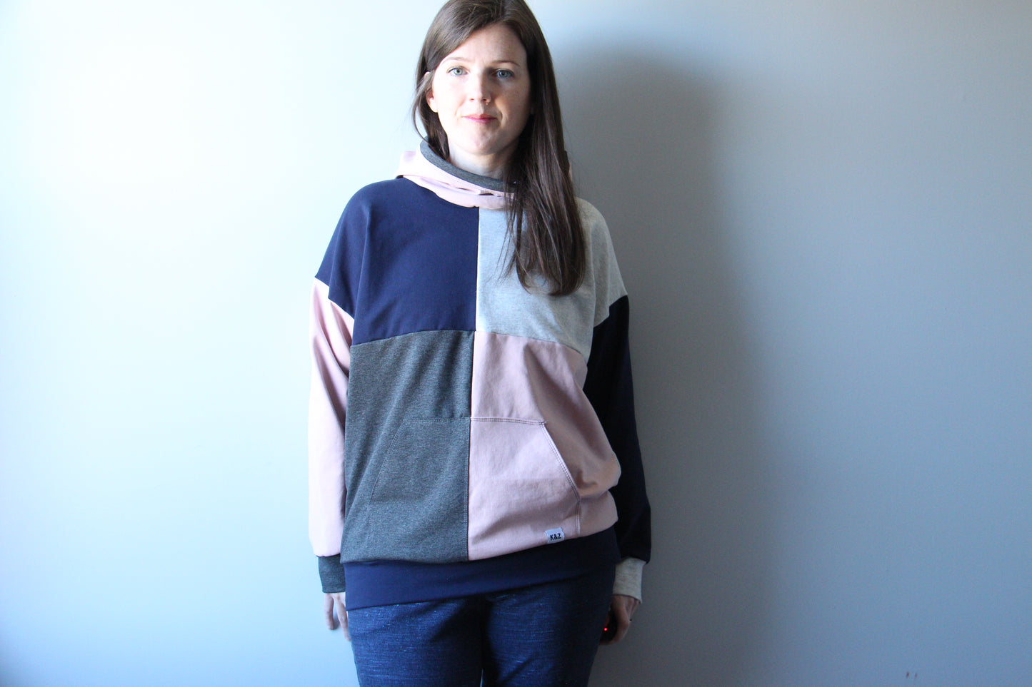 Women's Colourblock Hoodie - Navy and Pink