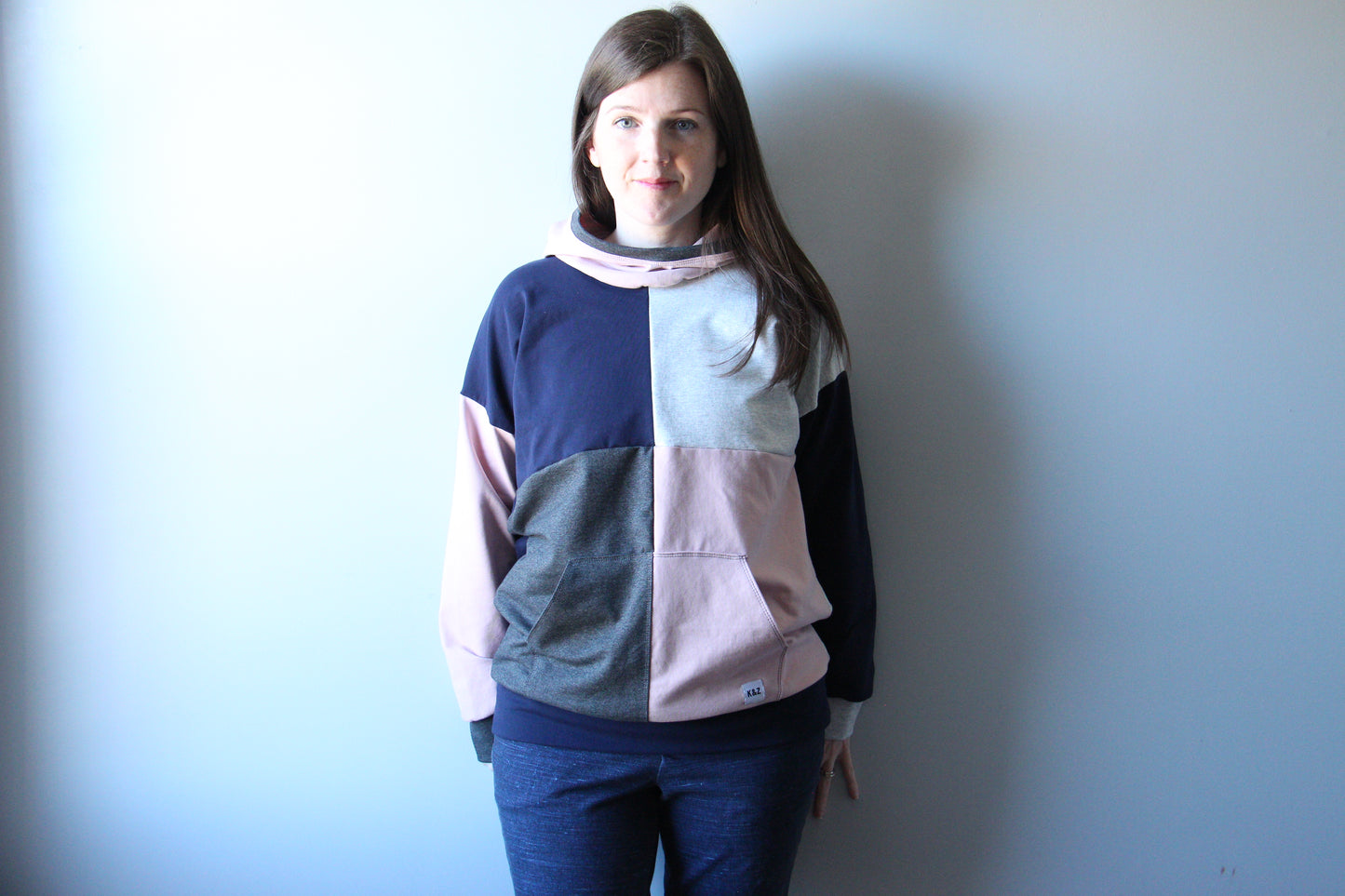 Women's Colourblock Hoodie - Navy and Pink