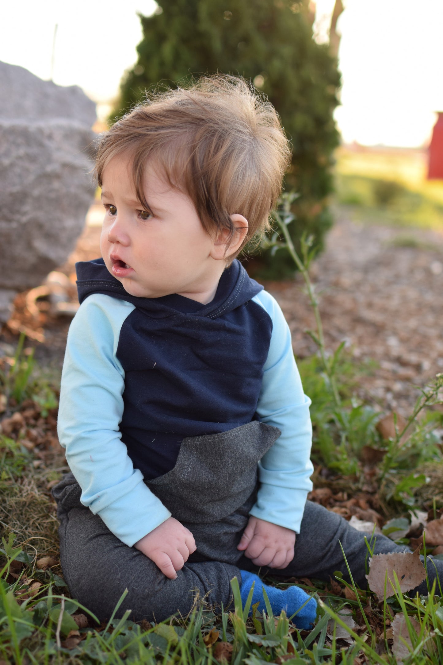 Hoodie Bodysuit - Navy/Baby Blue