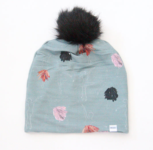 Teal Ballerinas Slouchy Pom Pom Beanie