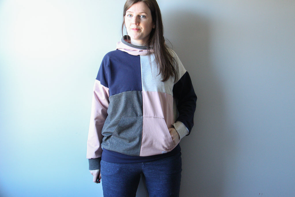 Women's Colourblock Hoodie - Navy and Pink