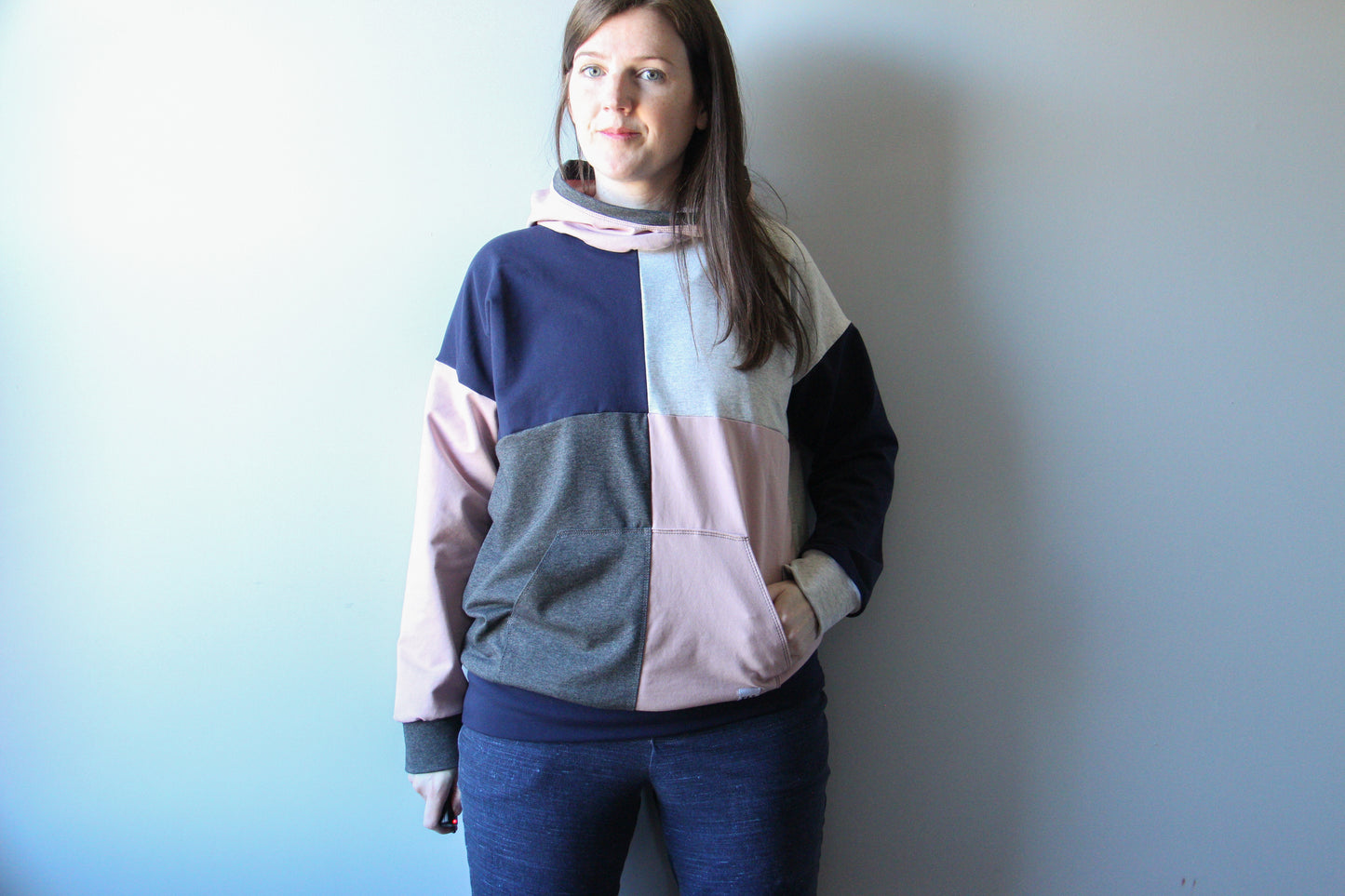 Women's Colourblock Hoodie - Navy and Pink