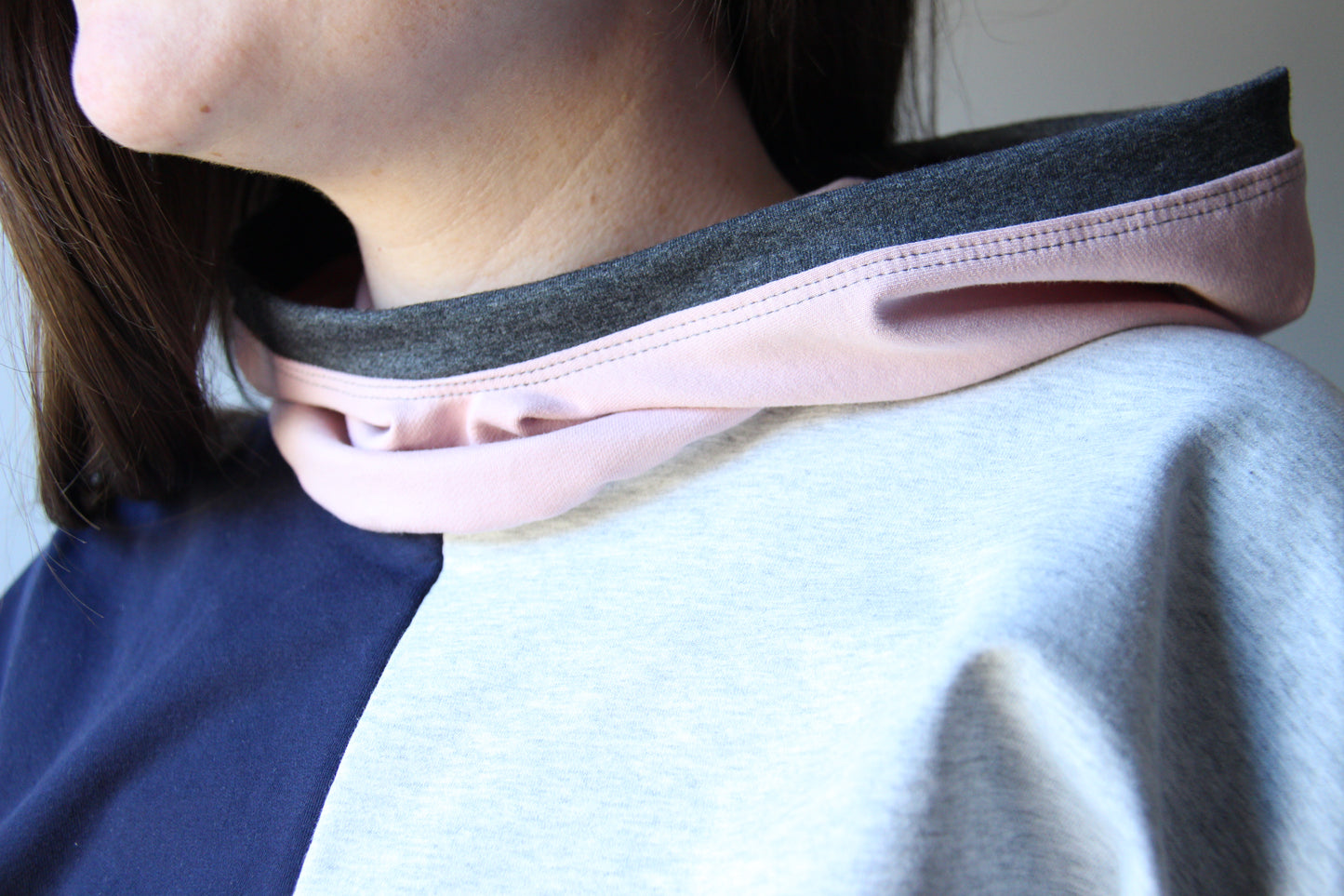 Women's Colourblock Hoodie - Navy and Pink