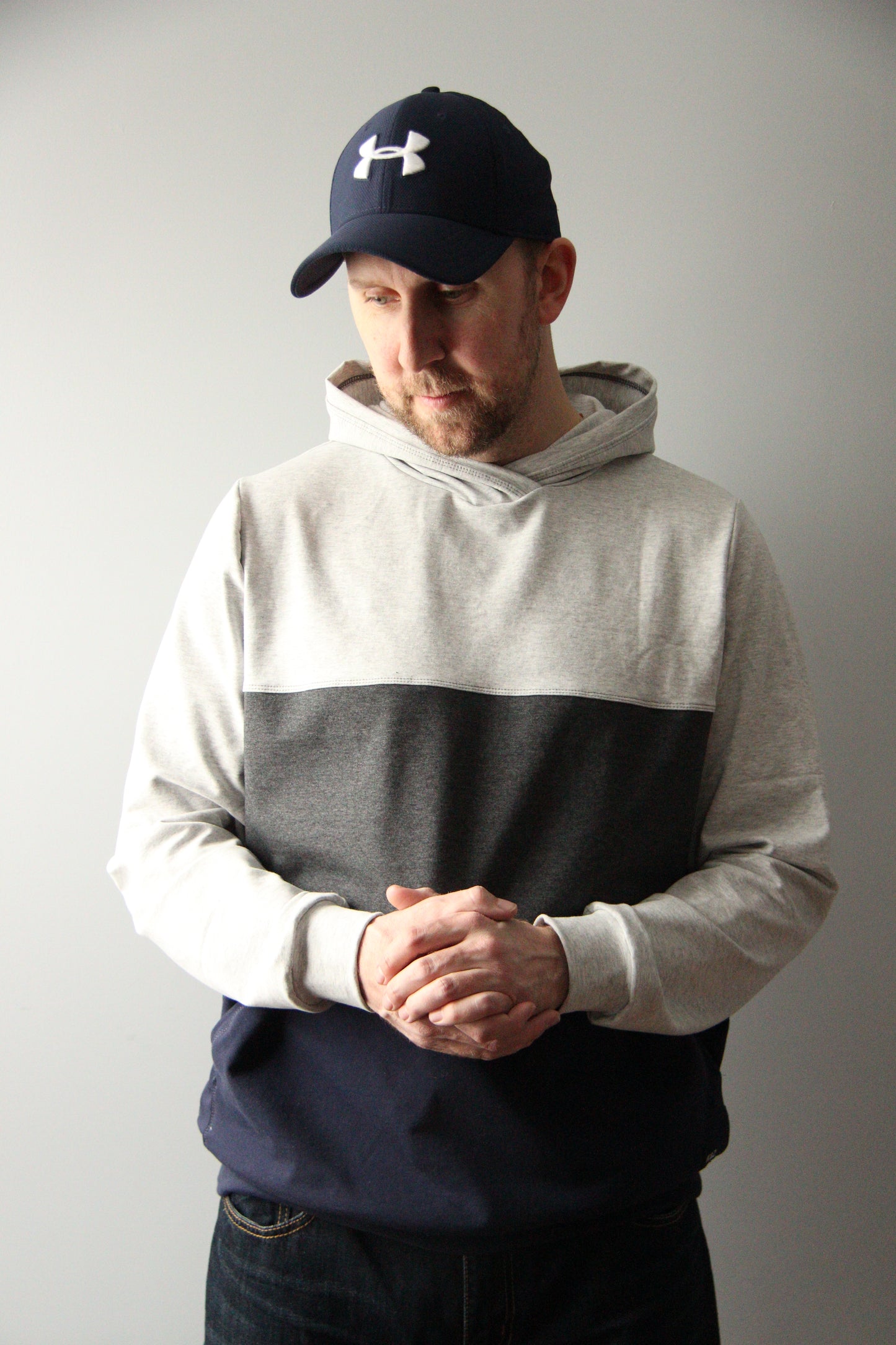 Men’s Tri ColourBlock Hoodie - Navy and Grey