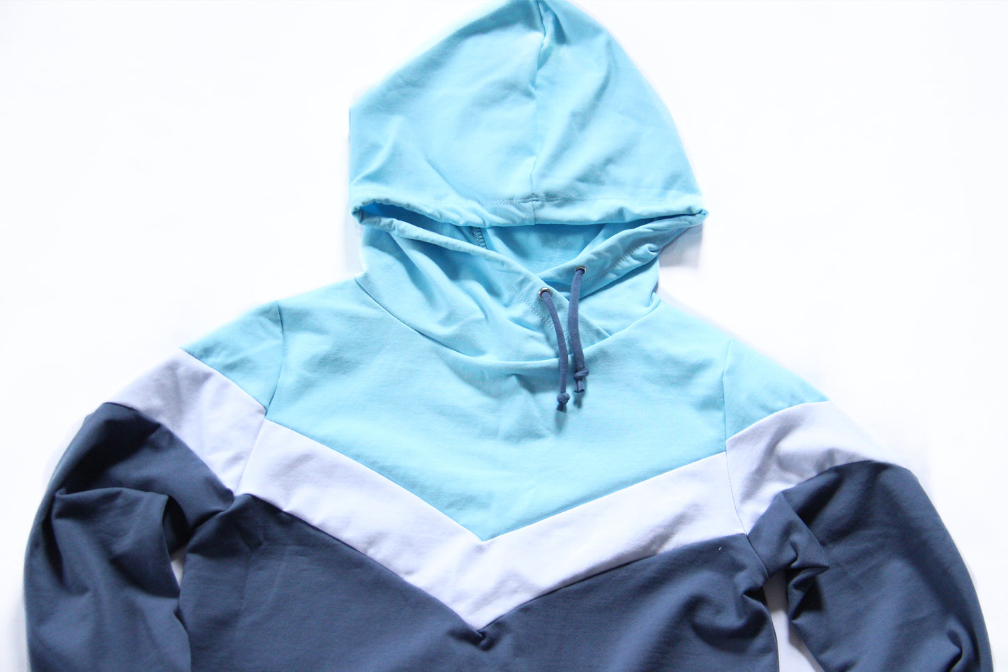 Kids Chevron Hoodie - Baby Blue / White / Steel Blue