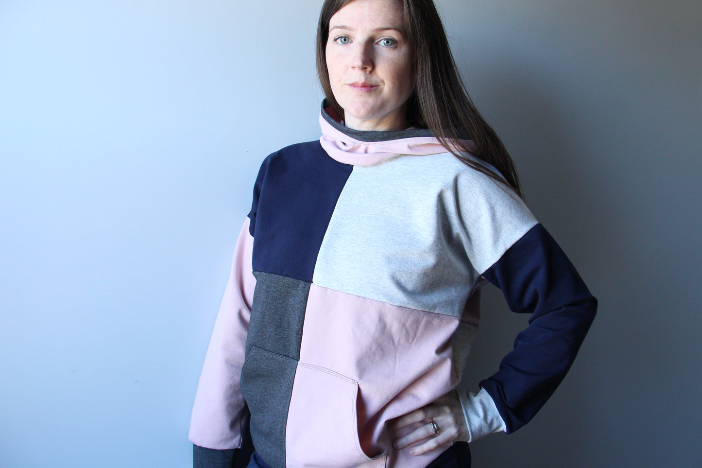 Women's Colourblock Hoodie - Navy and Pink