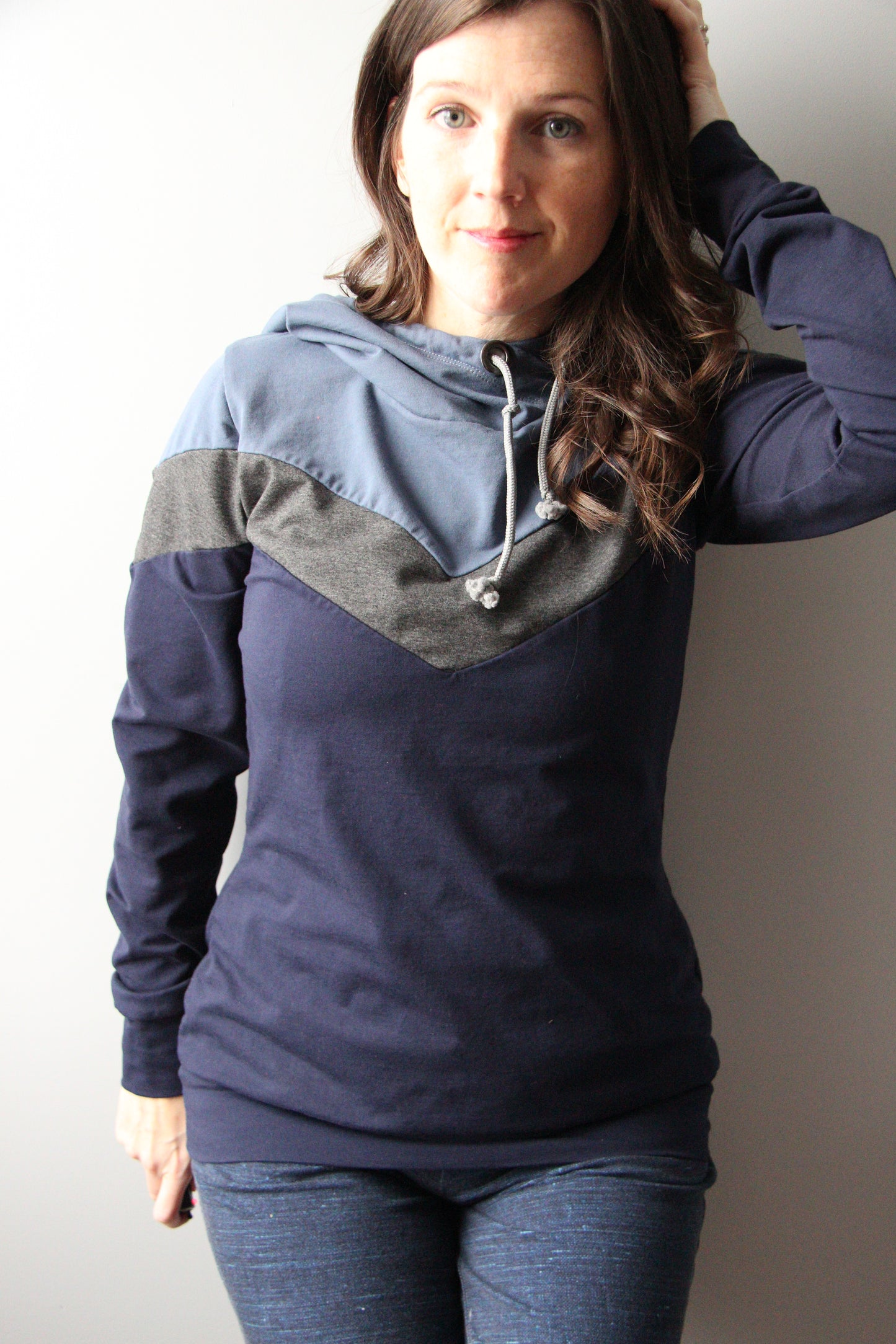 Women's Chevron Hoodie - Steel Blue / Charcoal / Navy