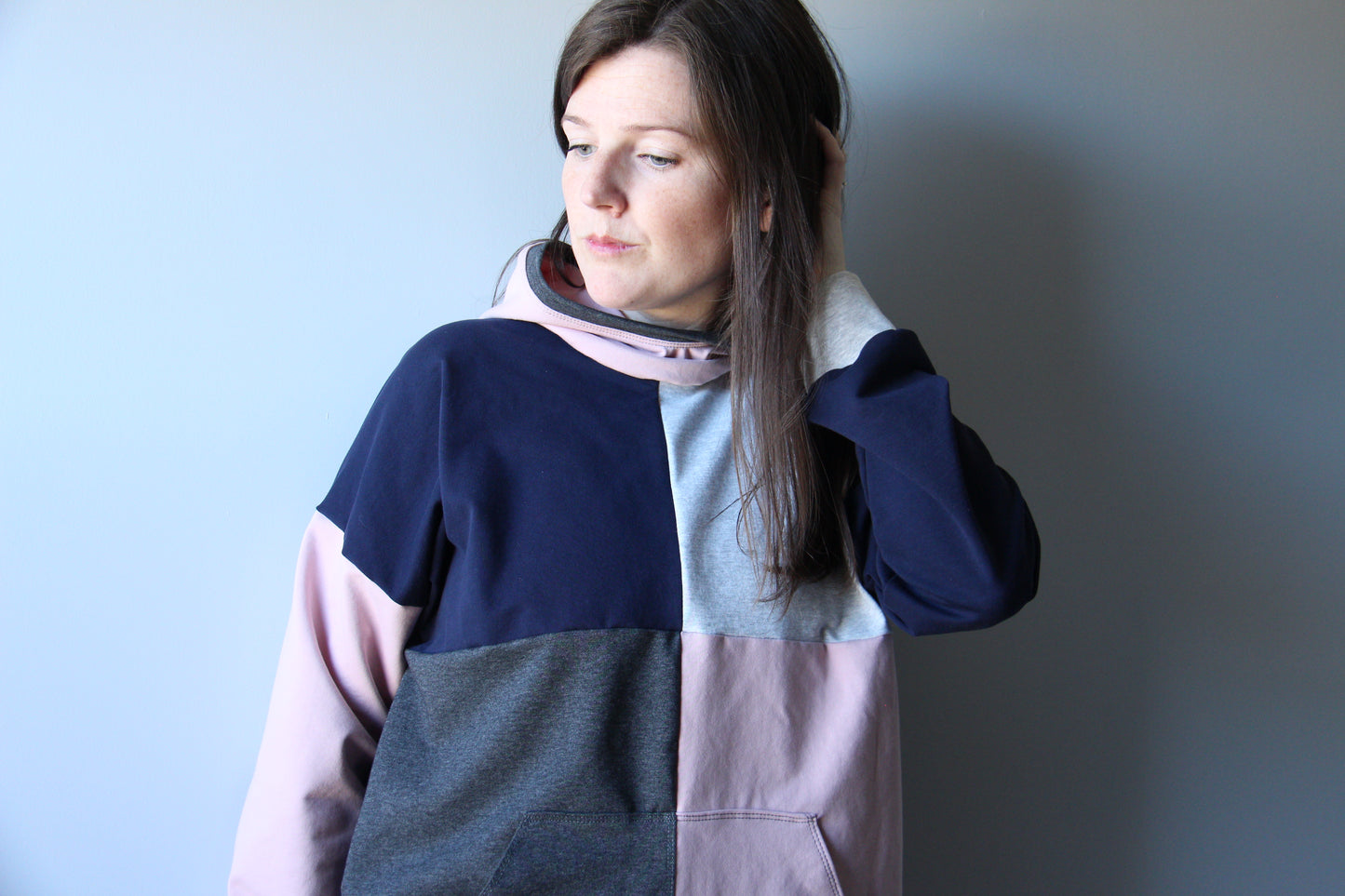 Women's Colourblock Hoodie - Navy and Pink